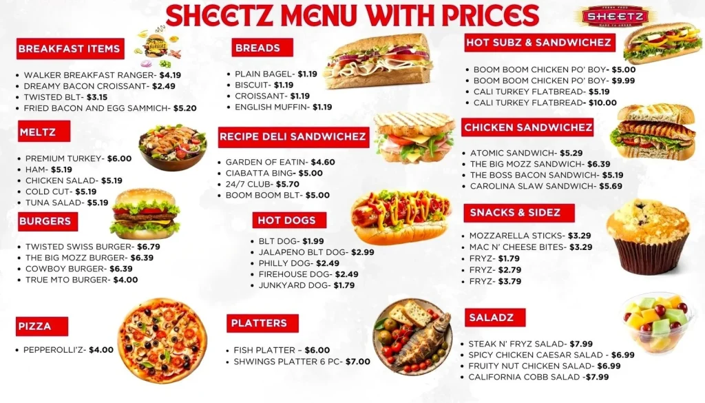 sheetz menu card with prices